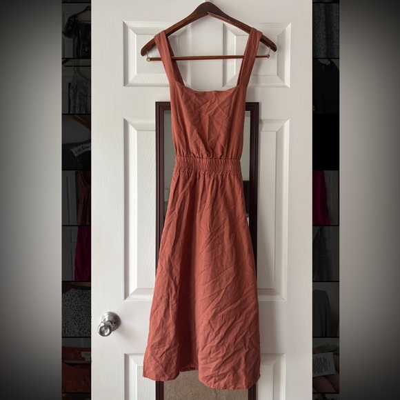 Main Street Exchange:Rust Midi overall Dress - Picture 1 of 5